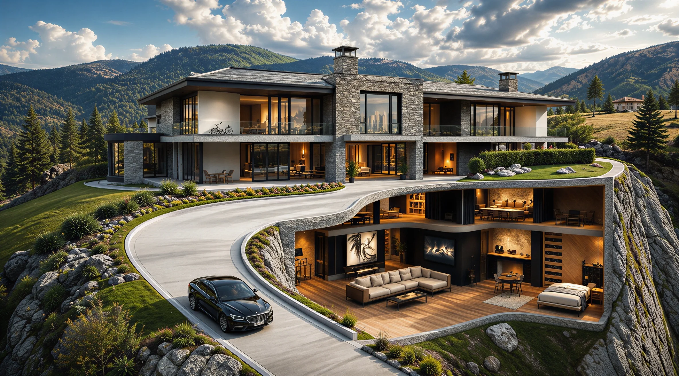 Fortified mountain modern residence in reinforced concrete construction